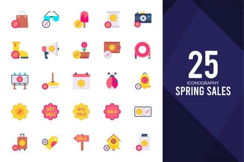 25 Spring Sales Flat icons pack. vector illustration. Stock Illustration