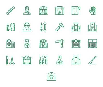 25 Surgery Detail Enhanced Vector Icons in 64x64 Regular Line Aesthetic Stock Illustration
