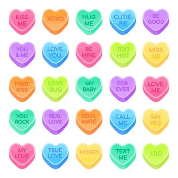25 Sweethearts candy set flat style design vector illustration Stock Illustration