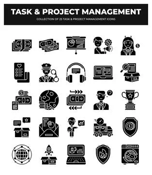 25 Task &amp; Project Management Icons. Streamline Your Workflow 스톡 일러스트
