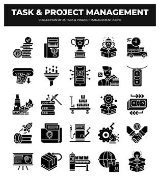 25 Task &amp; Project Management Icons. Streamline Your Workflow 스톡 일러스트
