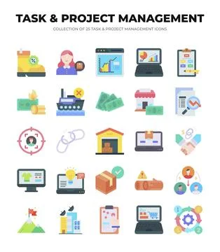 25 Task &amp; Project Management Icons. Streamline Your Workflow 스톡 일러스트