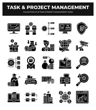 25 Task &amp; Project Management Icons. Streamline Your Workflow 스톡 일러스트