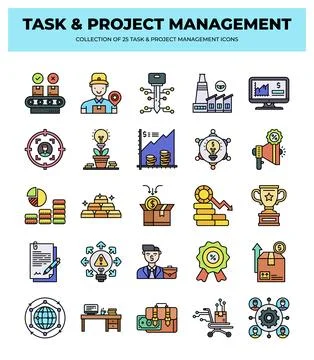 25 Task &amp; Project Management Icons. Boost Your Business Efficiency 스톡 일러스트