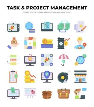 25 Task &amp; Project Management Icons. Streamline Your Workflow 스톡 일러스트