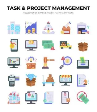 25 Task &amp; Project Management Icons. Streamline Your Workflow 스톡 일러스트