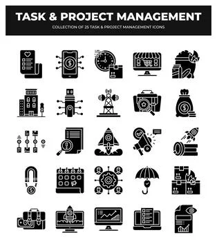 25 Task &amp; Project Management Icons. Streamline Your Workflow 스톡 일러스트