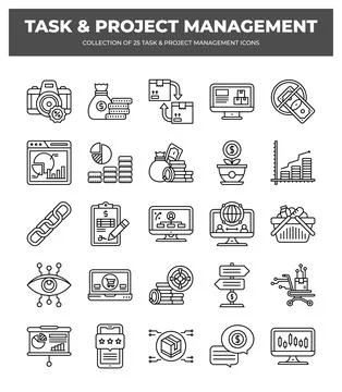 25 Task &amp; Project Management Icons. Streamline your workflow with these ess.. 스톡 일러스트