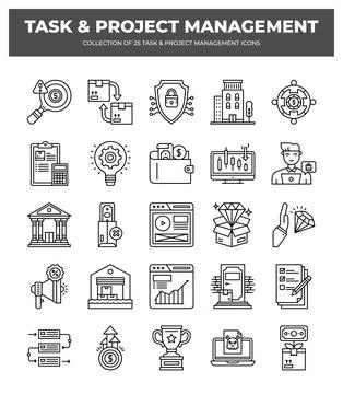 25 Task &amp; Project Management Icons. Streamline Your Workflow 스톡 일러스트