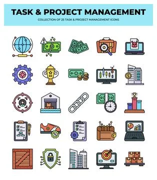 25 Task &amp; Project Management Icons. Streamline Your Workflow Stock Illustration
