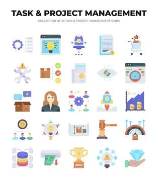 25 Task &amp; Project Management Icons. Streamline Your Workflow 스톡 일러스트