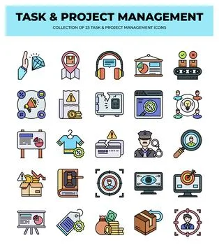 25 Task &amp; Project Management Icons. Streamline Your Workflow 스톡 일러스트