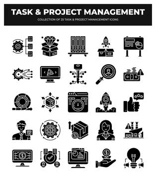 25 Task &amp; Project Management Icons. Business Strategy. Planning. Teamwork &amp;.. 스톡 일러스트