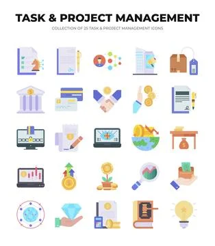 25 Task &amp; Project Management Icons. Streamline Your Workflow Stock Illustration