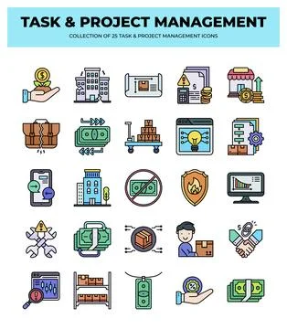 25 Task &amp; Project Management Icons. Streamline your workflow with these col.. 스톡 일러스트
