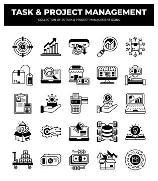 25 Task &amp; Project Management Icons. Streamline Your Workflow 스톡 일러스트