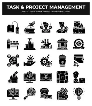 25 Task &amp; Project Management Icons. Business Strategy. Planning &amp; Teamwork 스톡 일러스트