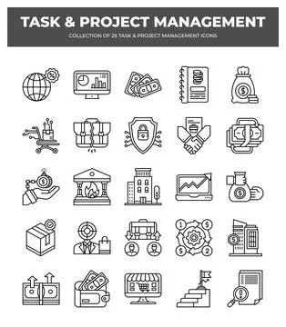 25 Task &amp; Project Management Icons. Streamline Your Workflow 스톡 일러스트