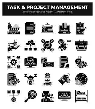25 Task &amp; Project Management Icons. Streamline Your Workflow Stock Illustration
