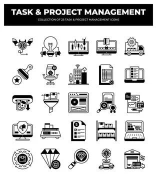 25 Task &amp; Project Management Icons. Boost Your Business Efficiency 스톡 일러스트