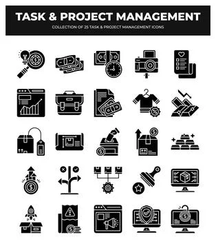 25 Task &amp; Project Management Icons. Streamline Your Workflow Stock Illustration