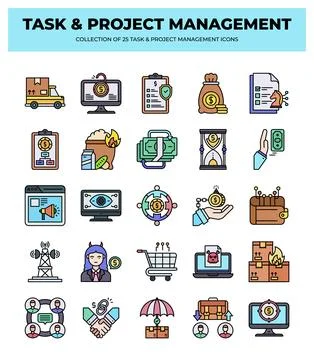 25 Task &amp; Project Management Icons. Streamline Your Workflow 스톡 일러스트