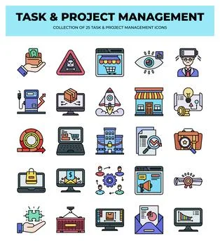 25 Task &amp; Project Management Icons. Streamline Your Workflow 스톡 일러스트