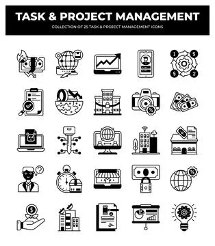 25 Task &amp; Project Management Icons. Boost Your Business Efficiency 스톡 일러스트