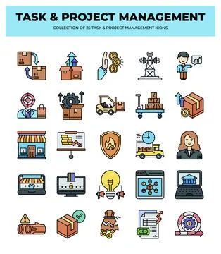 25 Task &amp; Project Management Icons. Streamline Your Workflow 스톡 일러스트