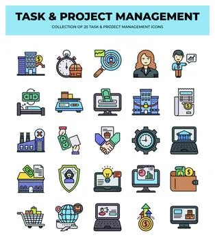 25 Task &amp; Project Management Icons. Streamline Your Workflow 스톡 일러스트
