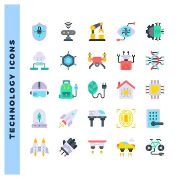 25 Technology of the Future Flat icon pack. vector illustration. Stock Illustration