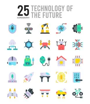 25 Technology of the Future Flat icon pack. vector illustration. Stock Illustration
