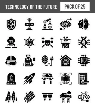 25 Technology of the Future Glyph icon pack. vector illustration. Stock Illustration