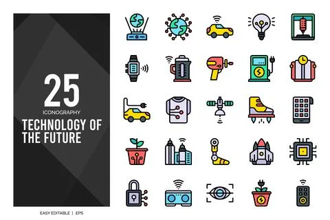 25 Technology of the Future Lineal Color icon pack. vector illustration. Stock Illustration