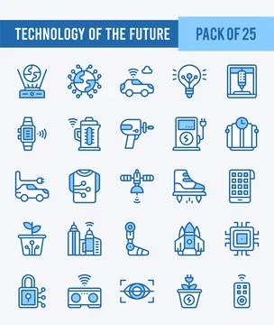25 Technology of the Future. Two Color icons Pack. vector illustration. Stock Illustration