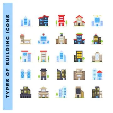 25 Types of Building Flat icon pack. vector illustration. Ilustración de archivo