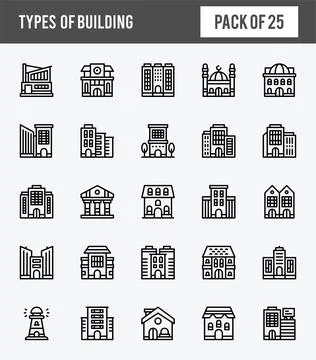 25 Types Of Building Lineal Expanded icons pack. vector illustration. Stock Illustration