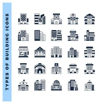 25 Types of Building Lineal Fill icon pack. vector illustration. Ilustración de archivo