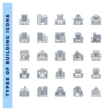 25 Types of Building Lineal icon pack. vector illustration. Ilustración de archivo