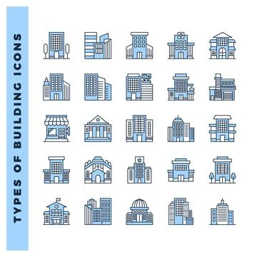 25 Types of Building Two Color icon pack. vector illustration. Stock Illustration