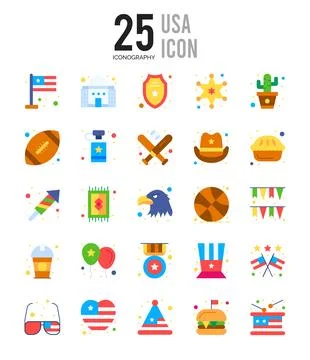 25 USA Flat icon pack. vector illustration. Stock Illustration