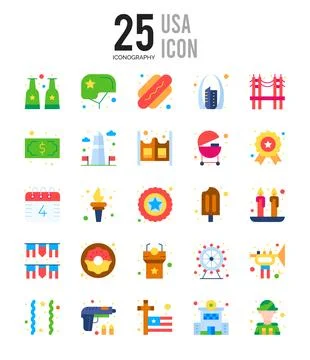 25 USA Flat icon pack. vector illustration. Stock Illustration