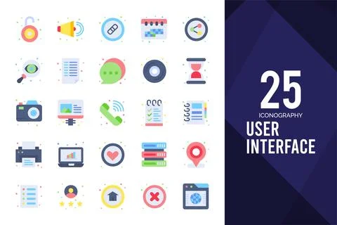 25 User Interface Flat icon pack. vector illustration. Stock Illustration