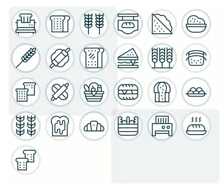 25 Vector Icons for Bread optimized in Editable High Resolution Regular Lin.. Stock Illustration