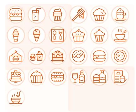25 Vector Icons for Cafe Menu featuring High Resolution Pixel Optimized Reg.. Stock Illustration