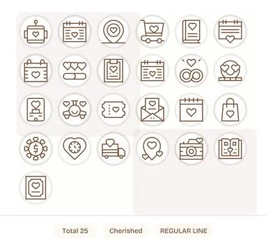 25 Vector Icons for Cherished optimized in Pixel Aligned 64x64 Regular Line.. Stock Illustration