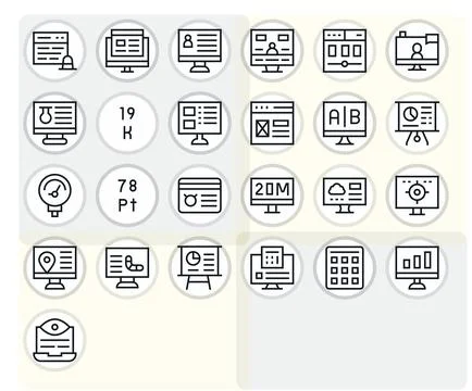 25 Vector Icons for Data Display optimized in Pixel Optimized Retina Ready .. Illustrazione stock