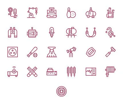 25 Vector Icons for Equipment optimized in Grid Fitted 64x64 Regular Line r.. Stock Illustration