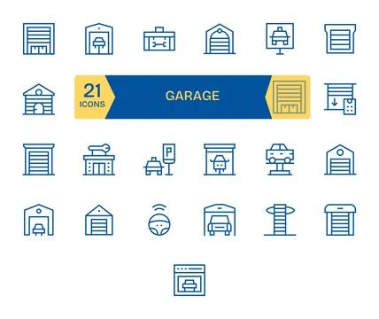 25 Vector Icons for Garage optimized in Pixel Aligned 64x64 Regular Line re.. Stock Illustration
