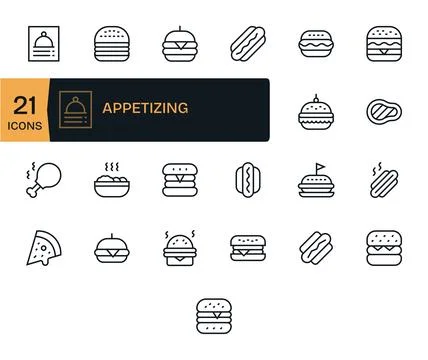 25 Vector Icons inspired by Appetizing in PIXEL Perfect 256x256 Regular Lin.. Stock Illustration